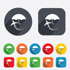 Flight insurance sign icon. Safe travel symbol.
