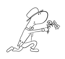 man gives flowers, vector illustration