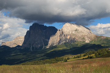 Obraz premium Sassopiatto e Sassolungo dall'Alpe di Siusi