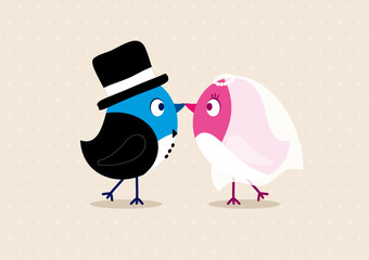 Wedding Couple Birds Beige
