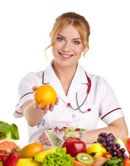 Doctor dietitian recommending healthy food