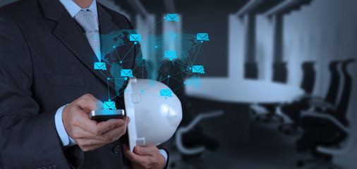 businessman hand use smart phone computer