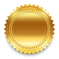 Vector design element. Round golden medal with pattern and shado