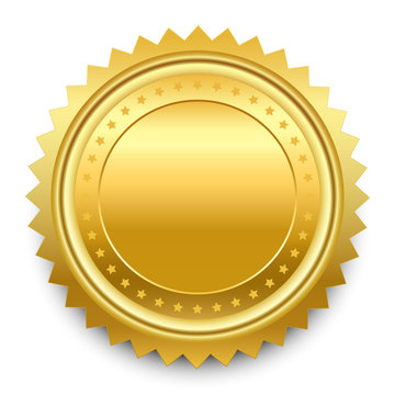 Vector design element. Round golden medal with pattern from star