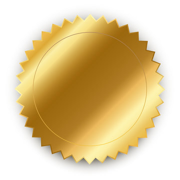 Vector design element. Round golden medal with shadow.