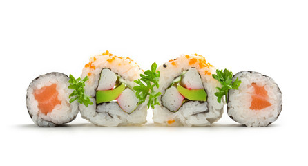 salmon sushi maki and california rolls