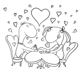 loving couple sitting at a table, vector illustration