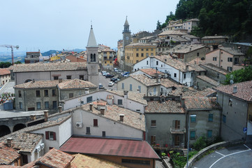 Fototapeta premium Piazza grande and church of the Suffrage on Borgo Maggiore