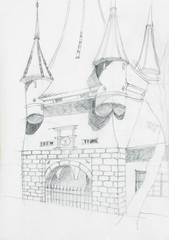 architectural sketch of medieval building