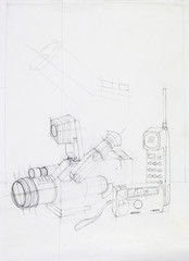 still life with electronic devices, sketch