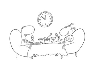 loving couple sitting at a table, vector illustration