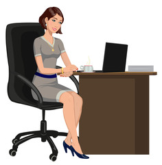 office woman behind a Desk with a laptop