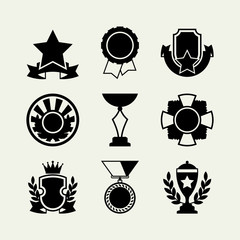 Trophy and awards icons set in flat design style.