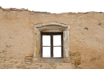 Fototapeta na wymiar Hintergrund marode Fassade mit Fenstereinfassungen aus Sandstein