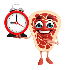 Meat steak character with table clock
