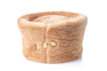 brown female fur hat isolated on white background