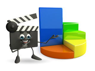 Clapper Board Character with circular business graph