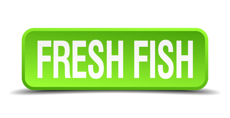 fresh fish green 3d realistic square isolated button