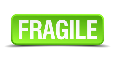 Fragile green 3d realistic square isolated button
