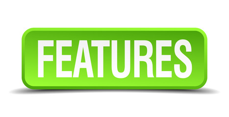 Features green 3d realistic square isolated button
