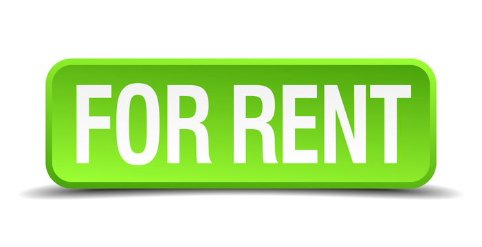 for rent green 3d realistic square isolated button