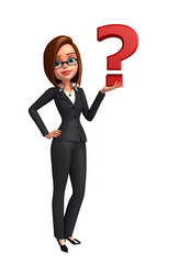 Young Business Woman with question mark sign