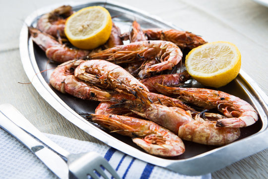Grilled shrimps on a plate