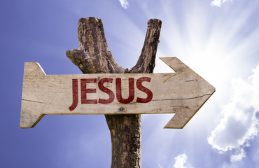 Jesus wooden sign on a beautiful day - obrazy, fototapety, plakaty