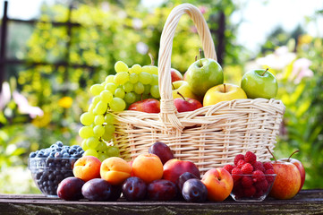 Obraz premium Świeże dojrzałe organicznie owoc w ogródzie. Zbilansowana dieta
