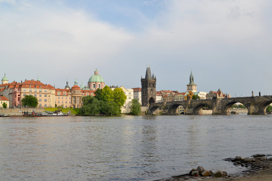 Prague. View of the Vltava River and Karlov Bridge