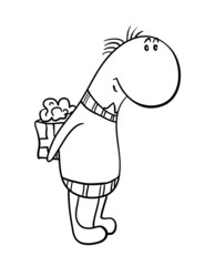 man holding heavy gift box, vector