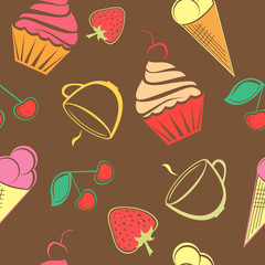Seamless texture with cupcakes