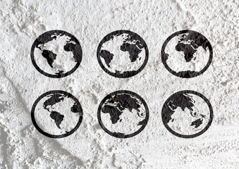Globe earth idea   on Cement wall texture background design