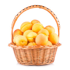 fresh apricots in a basket isolated on white background