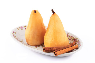 Naklejka na ściany i meble Poached pears in syrop with cinnamon isolated