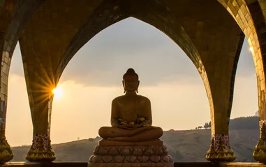 Poster Boeddha in zonsondergangtijd © Pixza