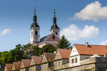 Fototapeta na wymiar Church and hermitages in Camaldolese Monastery in Wigry, Poland