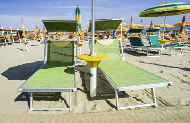 Sunbeds and umbrellas on the beach