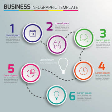 6-Step way process infographics light vector background