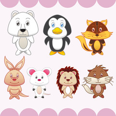Fototapeta premium seven animals on pink background
