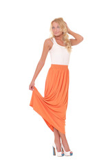 Naklejka premium Beautiful female model in dress