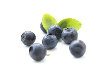 Fresh blueberries with leaves isolated