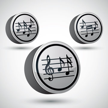 Music sheets with g key and notes vector icons set.