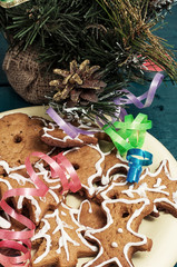 new year's composition with toys and Christmas decorations