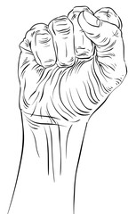 Clenched fist held high in protest hand sign, detailed