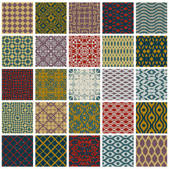 Vintage tiles with grunge textures seamless patterns