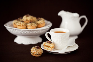 Cookies with jam and nuts, selective focus