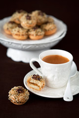 Cookies with jam and nuts, selective focus