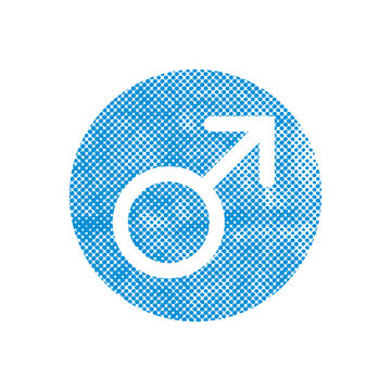 Male symbol Mars vector icon with pixel print halftone dots 