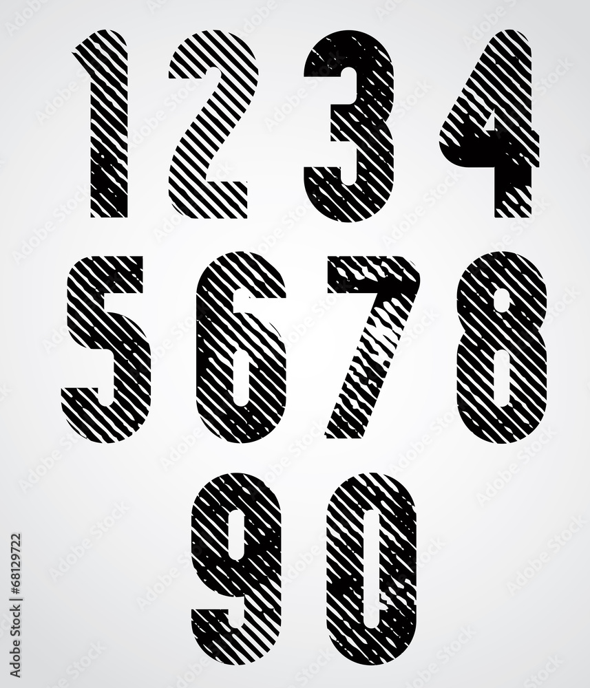 Poster retro style numbers with halftone lines print texture